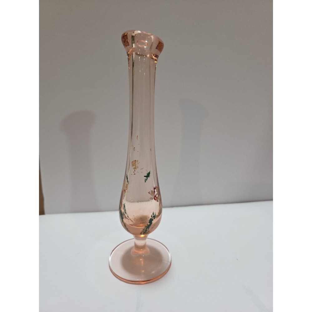 Vintage‎ Pink Swung Stretch Glass Footed Bud Vase 7.5